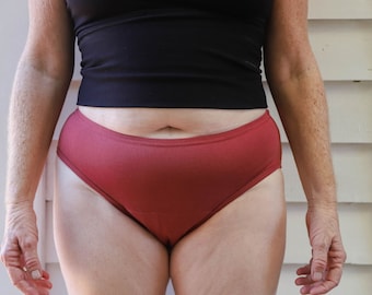Red Organic Cotton High Cut Period Panties: Super Absorbent Incontinence Underwear