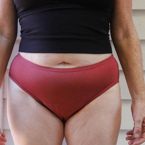 Red Organic Cotton High Cut Period Panties: Super Absorbent Incontinence Underwear