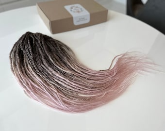 Rastas sintéticas Brown Rose Ombre DE, juego de rastas finas de ganchillo, extensión de rastas sintéticas de doble punta, rastas suaves, rastas rosas, trenzas