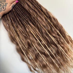 DE Dreadlocks Brown and Blonde Ombre, Loose ends DE Synthetic Dreadlocks, Wavy dread extension, curly dreads, loose ends dreads, soft dreads