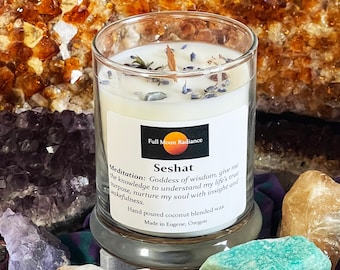 Seshat Ritual Candle for Wisdom, Egyptian Goddess Decor, Aromatherapy, Spells, Gifts