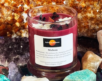 Mabon Candle, Autumnal Equinox Autumn Decor Crystal Infused Herb Infused