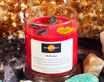 Beltane Candle May 1st Pagan Celebration Candle Pagan Candle Herb Infused Candle Crystal Infused Candle