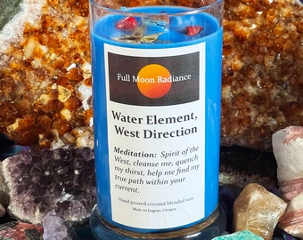 Water Element West Direction Ritual Candle for Magic, Wicca, and Pagan Spells