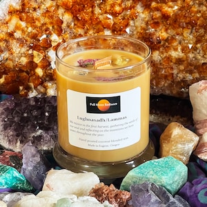 Lughnasadh  Lammas Candle July 31st - August 1st Crystal Infused Candle Herb Infused Candle