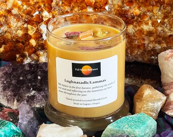 Lughnasadh  Lammas Candle July 31st - August 1st Crystal Infused Candle Herb Infused Candle