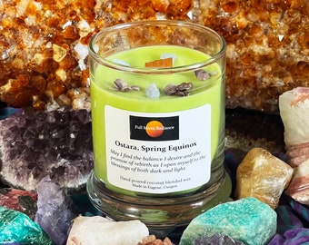 Ostara Candle Spring Equinox Candle Intention Candle Herb Infused Candle Crystal Infused Candle