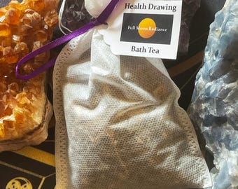 Healing Ritual Bath Tea, Wiccan Spa Experience with Crystals & Herbs for Self-Care and Intention Setting