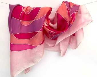 Alva May: Large Floral Square Scarf in Pinks, Modern Roses, Pink Flowered Shawl, Valentine's Day