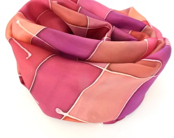 Heldring: hand-painted silk scarf, modern blocks in shades of red