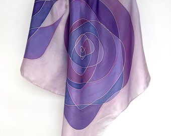 Alva May: Large Floral Square Scarf in Purples, Modern Roses, Purple Flowered Shawl, Mother's Day