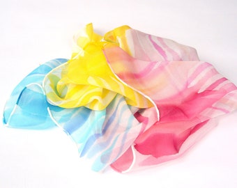 Elsie: Colorful Sheer Scarf in Pink, Blue and Yellow, Pretty Gift for Mom, Colorful Valentines Day Gift, Sheer Summer Dress