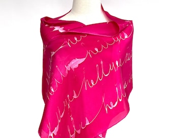 Hell Yes in Script on Hot Pink Silk Scarf