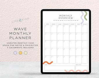 Agenda mensile digitale Wave stampabile/iPad o stampabile