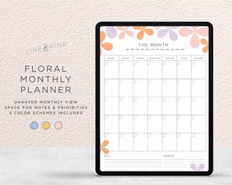Agenda mensile digitale floreale stampabile/iPad o stampabile
