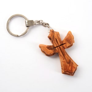Olive wood keychain guardian angel gift lucky charm cross in angel shape made in Bethlehem