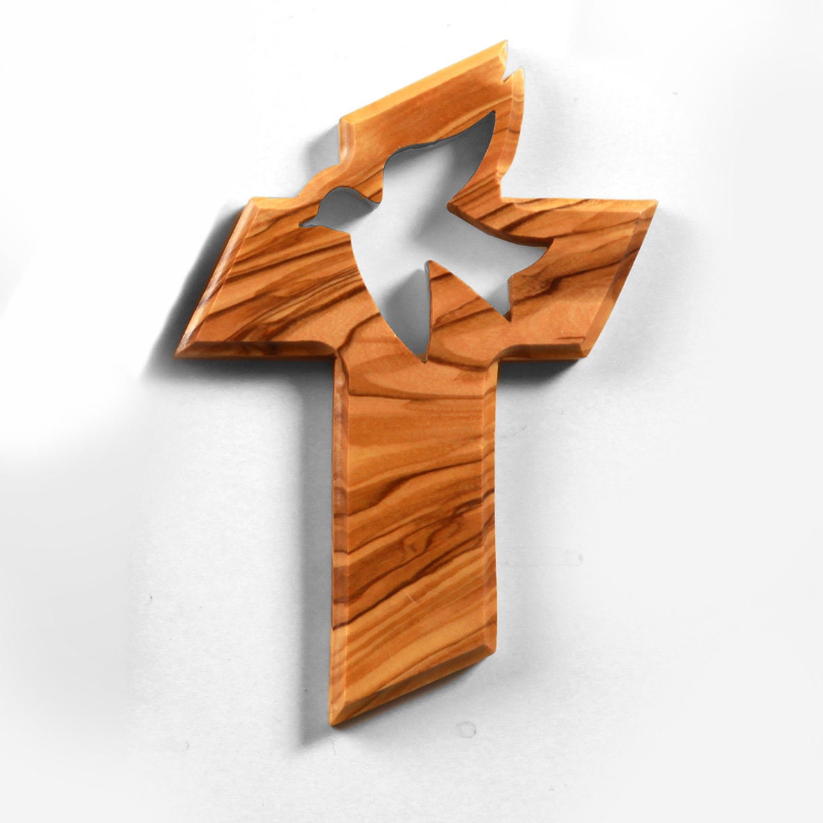 Olive wood cross crucifix with dove of peace for hanging 13 cm from Bethlehem baptism gift guardian angel Christian gift