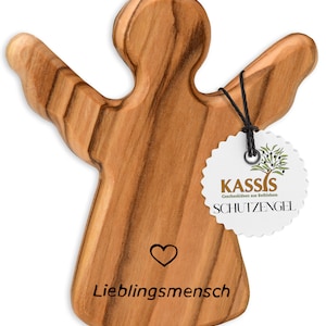 Olive wood guardian angel as a hand flatterer with the saying &quot;Favorite person&quot;