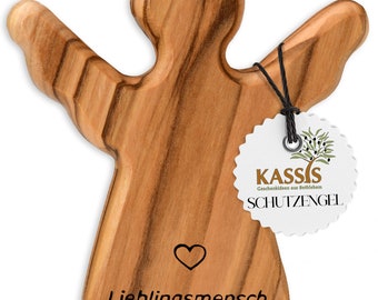 Olive wood guardian angel as a hand flatterer with the saying "Favorite person"