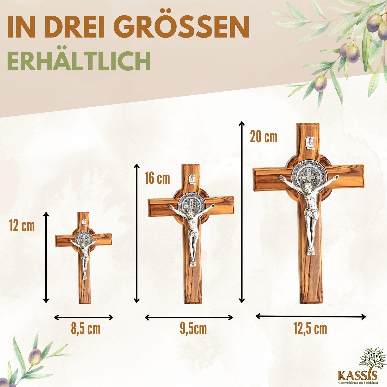 Croix Bois Olive Bethléem 18x11,5cm - Cadeau Baptême, Communion - Sculpture Main