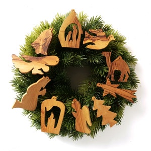 Olive wood Christmas decoration tree decoration pendant set of 10 handmade in Bethlehem Christmas gift Christmas decoration