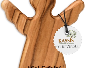 Olive wood guardian angel as a hand flatterer with the saying “Good luck”