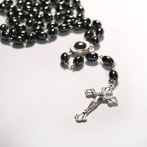 Rosary with oval hematite beads 53 cm handmade and good quality from Bethlehem Guardian Angel Christian gift Baptism jewelry