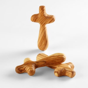 Olive wood cross hand charm gift for baptism, communion, confirmation, hand charm guardian angel