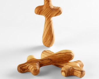 Olive wood cross hand flatterer gift for baptism gift communion confirmation hand flatterer guardian angel