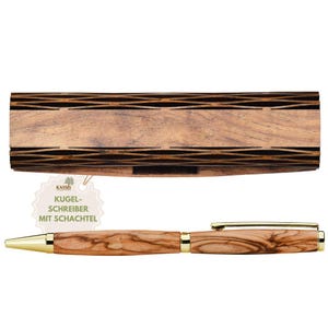 Olivenholz Kugelschreiber in Holzschachtel Geschenkidee zum Geburtstag Jubiläum Abschluss