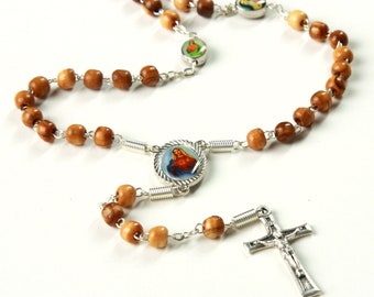 Rosary olive wood with Our Lady and heart 39 cm from Bethlehem guardian angel Christian gift baptism jewelry