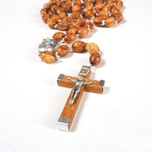 Rosary with decorated beads made of olive wood 50 cm handmade good quality from Bethlehem Guardian Angel Christian gift Baptism jewelry
