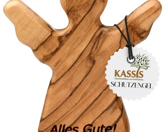 Olive wood guardian angel as a hand flatterer with the saying “All the best”