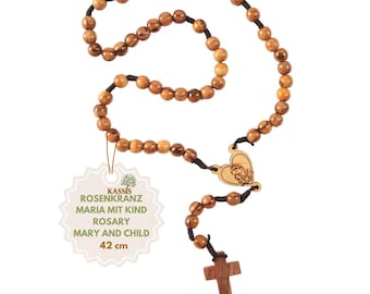 Olivenholz Rosenkranz mit Herz und Maria aus Bethlehem