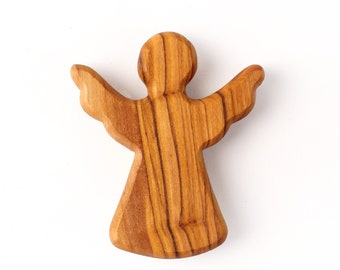 Olive wood guardian angel hand flatterer lucky charm gift for communion baptism confirmation