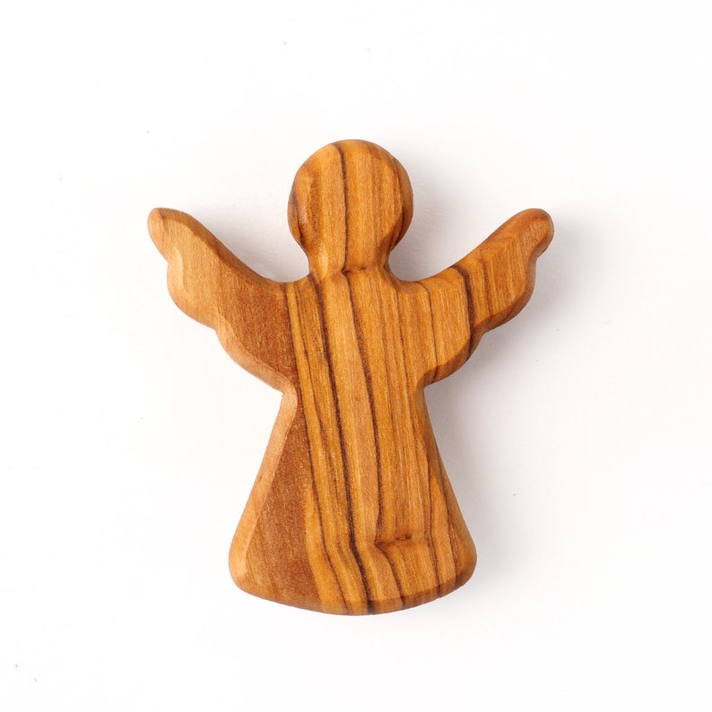 Olive wood guardian angel hand flatterer lucky charm gift for communion baptism confirmation image 1