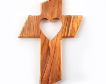 Olive wood cross with heart 13 cm from Bethlehem baptism gift guardian angel Christian gift