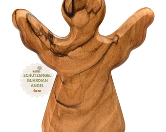 Ange gardien en bois d'olivier, porte-bonheur en forme de palmier, cadeau pour la Première Communion, le Baptême, la Confirmation