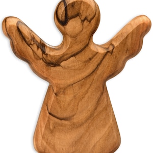 Olive wood guardian angel hand flatterer lucky charm gift for communion baptism confirmation image 2