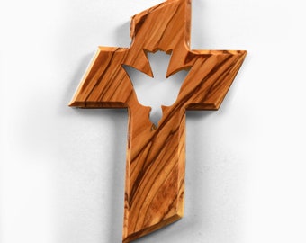 Olive wood cross with dove of the Holy Spirit wall cross 13 cm from Bethlehem baptism gift guardian angel Christian gift