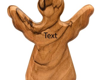 Piedra de palma de madera de olivo personalizada con ángel de la guarda, 6 cm, grabada con Belén
