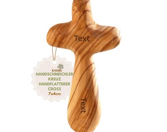 Cruz de madera de olivo personalizada con grabado, regalo de bautizo, regalo de comunión, objeto táctil, ángel de la guarda de Belén.