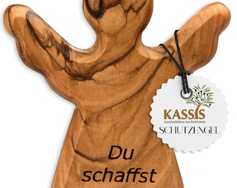 Olivenholz Schutzengel als Handschmeichler mit Spruch "Du schaffst das"