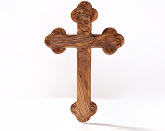 Olive wood cross crucifix wall cross simple with round edges from Bethlehem