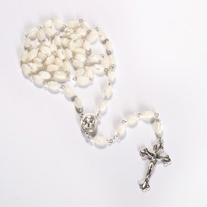 Rosary with oval beads made of mother of pearl 55 cm handmade and good quality from Bethlehem Guardian angel Christian gift Baptism jewelry