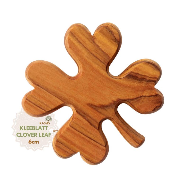 Trèfle en bois d'olivier, talisman, pierre porte-bonheur image 1