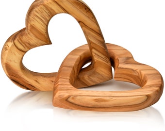 Cadeau coeurs connectés en bois d'olivier pour anniversaire de mariage Saint Valentin