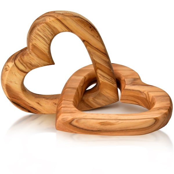 Regalo con cuori collegati in legno d'ulivo per l'anniversario di matrimonio, San Valentino