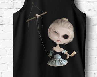 Gothic Doll Tank Top: Creepy Halloween Graphic Tee,