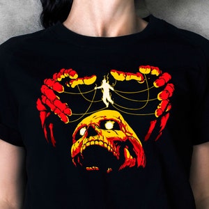 Hard Rock T-Shirt Schädel Schwarz Gruseliges Halloween Outfit Grafik T-Shirt Unisex Horror Mind Control Lässiges Kurzarm Band Shirt